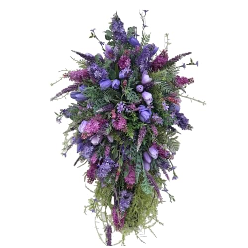 Lavender Teardrop Wreath Summer Front Door Swag Wreath Spring Purple Lavender Tulip Rustic Home Decor Artificial Purple Teardrop Swag Decor
