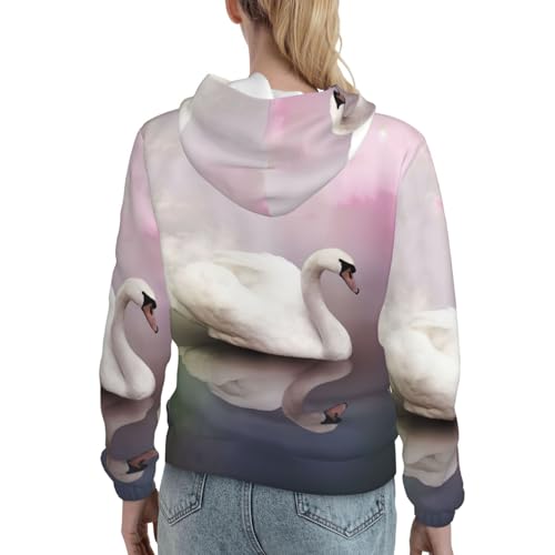 Sweat à capuche imprimé cygne blanc EdWal pour femme au style quotidien