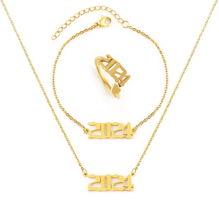 ANGEL ACCCESSORIES 3 Pack Birth Year Accessory (Necklace, Ring, Bracelet) For Women and Men, 1980-2024
