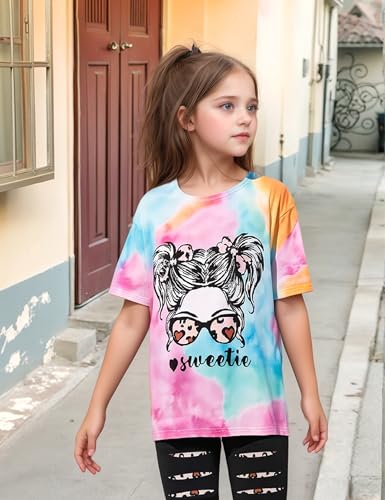 Image of Girls Clothes Short Sleeve Tie Dye Top Shorts and Pants 2PCS Girls Summer Outfits Size 6-16