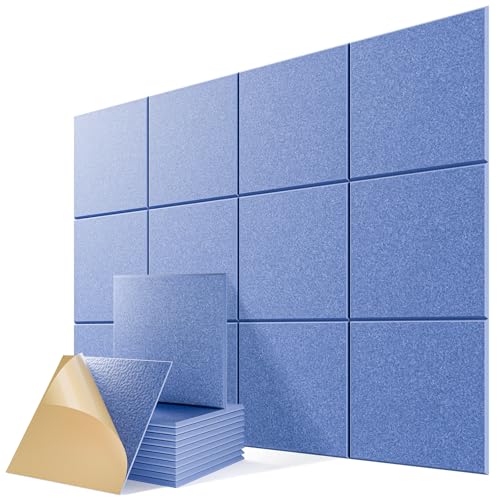 Image of 12 Pack Self-Adhesive Acoustic Panels, 12 inch X 12 inch X 0.4 inch High-Density Sound Proof Foam Panels for Walls, Soundproof Wall Panels for Home & Office (Light Blue)