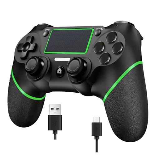 Wireless Controller for Ps4 Controller Compatible with PS4/Slim/Pro/Windows PC,with Touchpad/Vibration/Built-in Speaker&3.5mm Headphone Jack/Six-axis Motion Control/USB-C Charging Cable,Black Green
