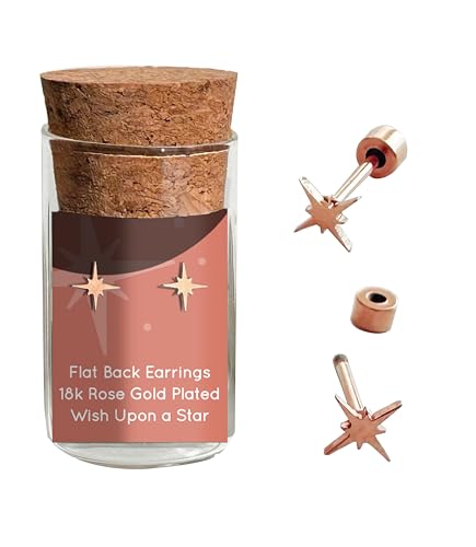 Dainty Little Tiny Thing’s Wish Upon a Star Stud Earrings By Plant Dosage – Nature-inspired Jewelry – Stainless Steel – 18k Gold – 18k Rose-Gold Plated – Cute Glass Jar Packaging – Plastic-Free