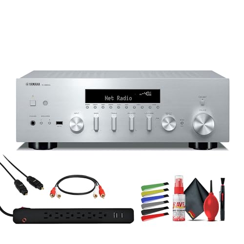 Image of Yamaha R-N600A 2.1-Channel Network A/V Receiver with Streaming, Phono and Built-in DAC (Sliver) + 6-Outlet 2 USB 400 Joule Surge Protector + Toslink Optical Cable + Dual RCA Cable + Cleaning kit