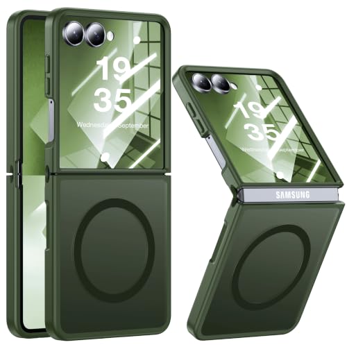 Image of NO.1 Magnetic for Samsung Galaxy Z Flip 7 Case Compatible with MagSafe [Military Grade Drop Tested][Translucent Matte][Anti-Fingerprint] Soft Silicone Bumper for Samsung Flip 7 Case Slim,Green