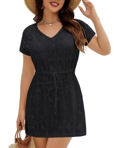 VIMPUNEC Beach Swimsuit Coverup for Women Lace Eyelet Bathing Suit