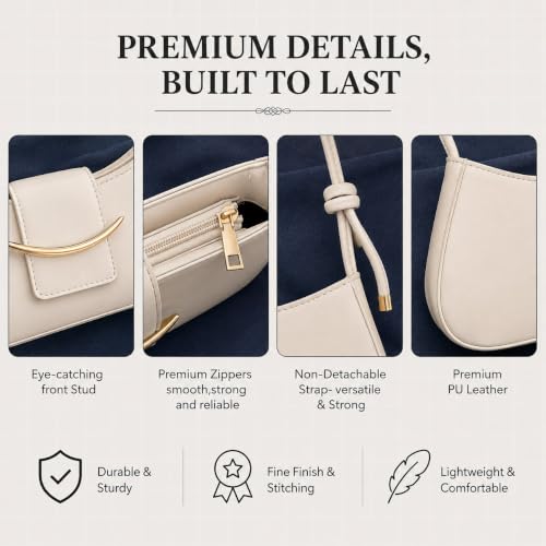 Image of SANTORINI Women's PU Leather Hobo Shoulder Bag | Stylish Baguette Purse with Magnetic Flap & Zip Closure | Handbag with Single Compartment.