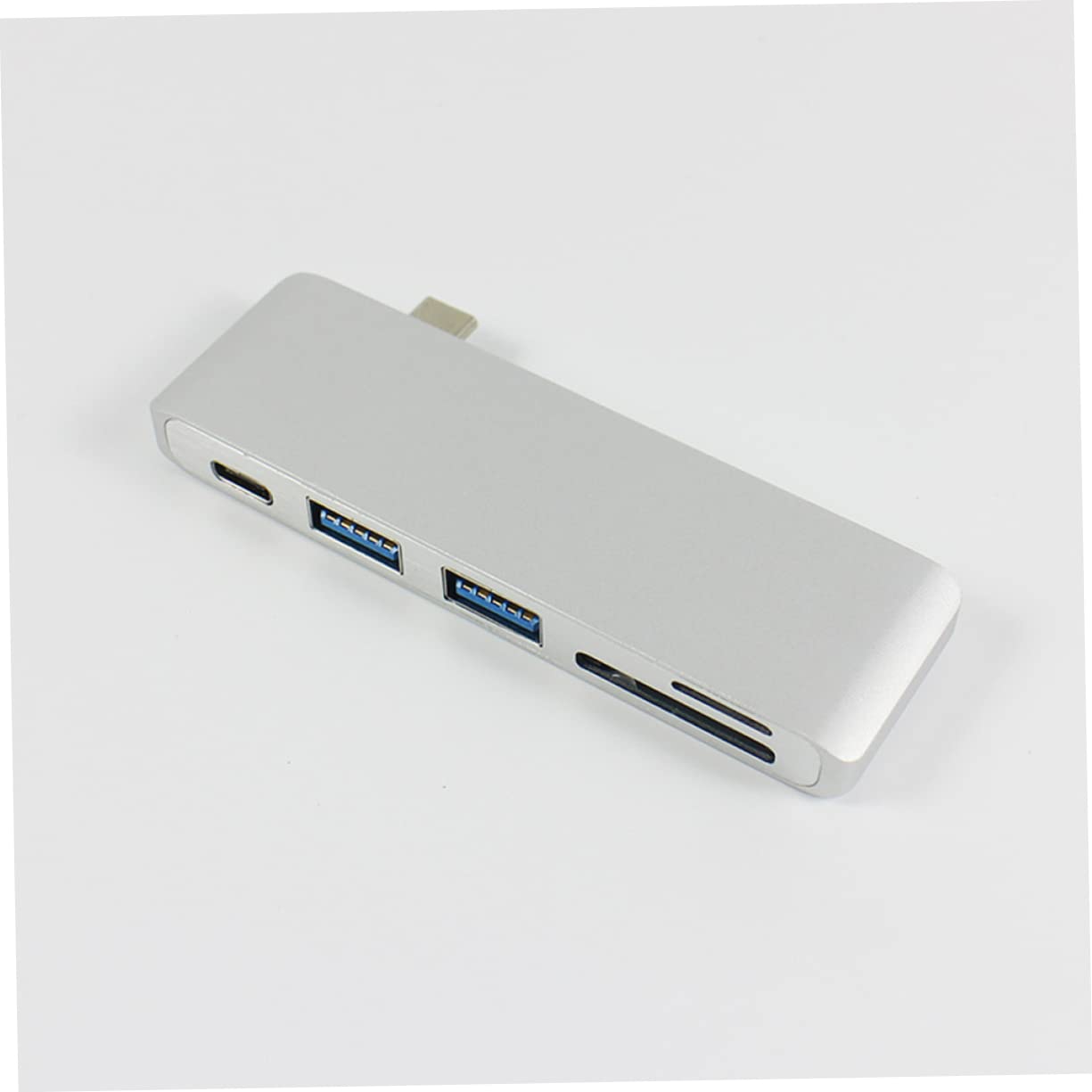 Hub Type-c USB 3.0 5 in 1 in Lega di Alluminio Argento | Plug And Play, Lettore Schede Microsd e Sd, Adattatore Compatto per Ricarica e Dati