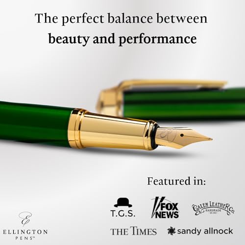 Image of Ellington Pens Luxury Fountain Pen Set - Smooth Medium Nib - Includes 3 Ink Cartridges, Refillable Ink Converter, Box - Fountain Pens For Writing, Calligraphy, Journaling, Sketching (Emerald Enigma)