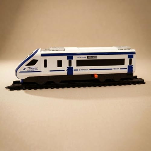 Image of Toy Train Vande Bharat Bullet Train Set for Kids - Big Size Battery Operated Electric Locomotive Toy with Interlocking Railway Tracks, Coaches, Track Changer - Nav Bharat Express Blue