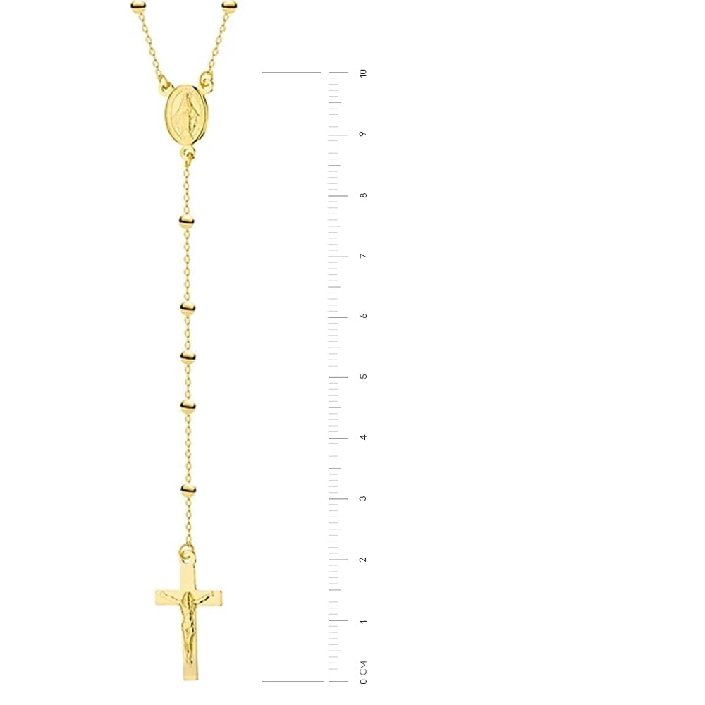 Sakrami Collana Rosario Donna Oro 14KT Croce e Medaglietta Vergine – Catena 48 cm con Pendente – Finitura Dorata Brillante e Scatola Personalizzabile – Gioiello per Cresima, Anniversario, Natale