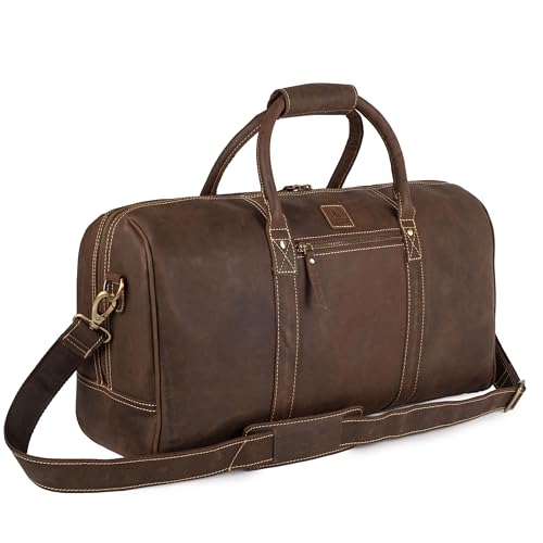 Genuine Leather Duffle Bag for Men & Women – Stylish Travel Weekender Bag with Shoulder Strap – Overnight, Gym, or Carry-On Luggage Bag – Vintage Brown
