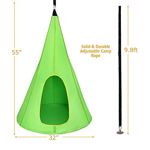 Costzon Kids Nest Swing Chair, Hanging Hammock Seat W/Adjustable Rope, 2 Windows And 1 Entrance, Hanging Tree Tent For Indoor Outdoor Use, 250Lbs Capacity, All Accessories Included (Green, 32'') #TOP6