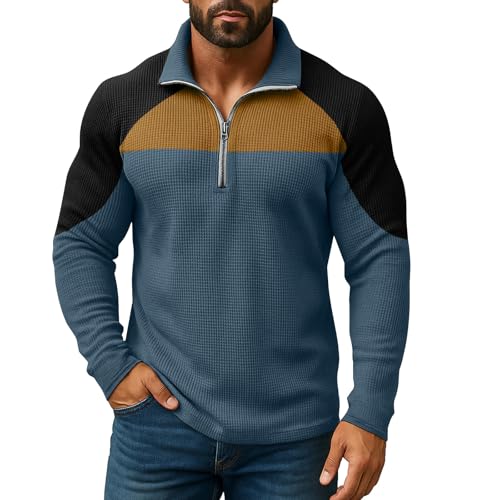 Quarter Zip Pullover Men Long Sleeve Waffle Shirt Fall Casual Relaxed Fit Mock Neck Sweatshirt Comfy Knit Shirts3