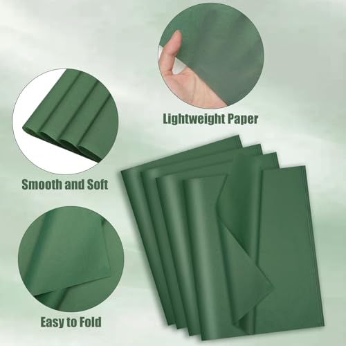 Image of woric 160 Sheets Dark Green Tissue Paper for Gift Bags 20 X 14 Inches | Forest Green Tissue Paper Bulk for DIY Crafts Wedding Birthday Tropical Party Decorations