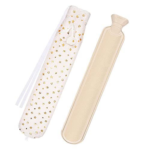 Longue bouillotte avec housse, 2 L, bouillotte extra longue de 66 cm, bouillotte en caoutchouc avec ceinture pour le cou, la taille, le dos, grand coffret cadeau pour femme - étoile blanche Cover