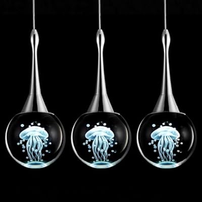 CHYING 1-Light Teardrop Crystal Pendant Light Mini LED Ceiling Hanging Light Globe Jellyfish Pendant Lighting for Kitchen Island Bathroom Dining Room Bar 6000K Cool White Chrome 3 Pack