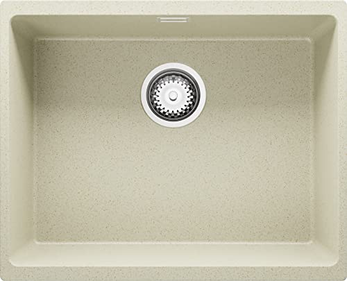 Evier Sous Plan Beige, 55,5 x 45 cm, Evier en Granit 1 bac + Siphon Classique, Lavabo Cuisine de Primagran