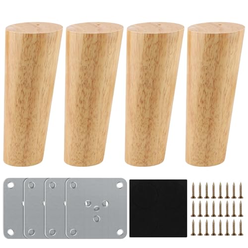 4 Patas para Muebles, Patas inclinadas cónicas con Placa de Montaje ya instalada   Patas de Madera para Sofas, mesitas, armarios   12 cm Alto