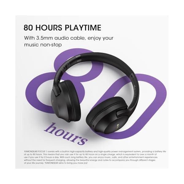 Bluetooth Headphones, 80H Playtime Headphones Wireless Bluetooth with 3 EQ Modes, Over Ear Headphones Wireless with Microphone, HiFi Stereo Sound, Foldable Headphones for PC Phone TV (Black) - Image 4