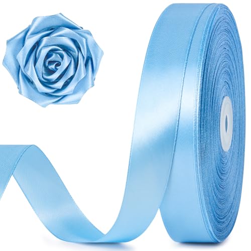 100 Yards 1 Inch Sky Blue Satin Ribbon Solid Craft Fabric Ribbon for Christmas Gift Wrapping Bows Making Flower Bouquet Wedding Party Decoration