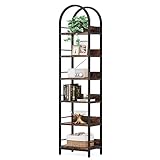 LITTLE TREE 78.7 Inches Tall Arched Bookshelf, 6 Tiers Skinny Open Bookcase with Metal Frame, Freestanding Corner Display Shelves Rack for Living Room, Home Office, Brown