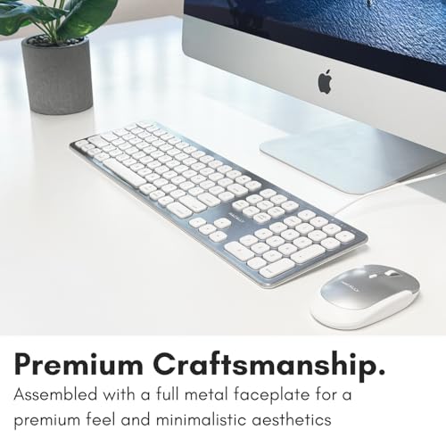 Macally Wired Keyboard for Mac with USB Ports for Mouse - Compatible Apple Keyboard for MacBook Pro/Air, iMac - Aluminum Frame