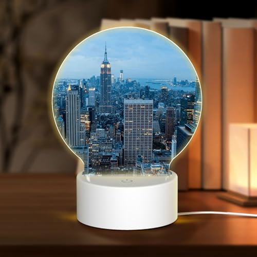 AUGUSTRUSH Veilleuse ronde en acrylique avec 3 modes d'éclairage, New York Fashion City, lampe LED USB à contrôle tactile pour décoration de chambre à coucher,...