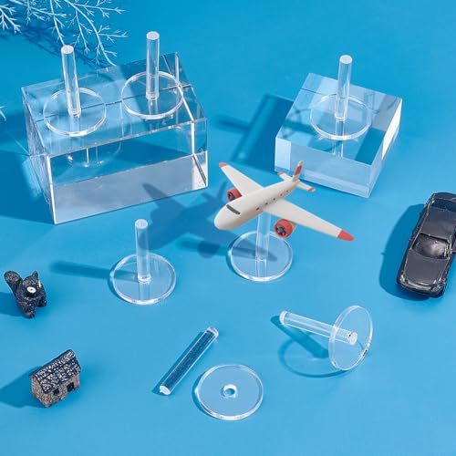 AHANDMAKER 25 Pcs Acrylic Airplane Model Holders Transparent Stand Display Basements for Dolls Mini Display Holder Circular Flight Base with Peg (30mm) - Image 4