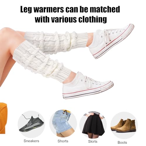 Image of lasuroa Knitted Leg Warmers, Kawaii Thick Knitting Yarn Winter Ankle Heap Long Socks Warm Crochet Twist Boot Topper