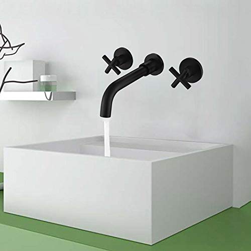Mitigeur mural en laiton noir mat au design biméthode pour vasque chic - 3