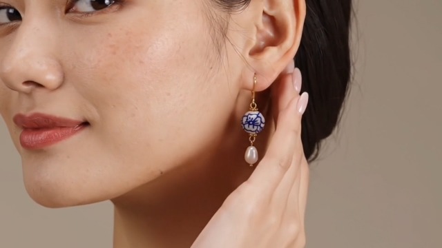 Amazon.com: Blue & White Porcelain Pearl Earrings for Women, Lucky