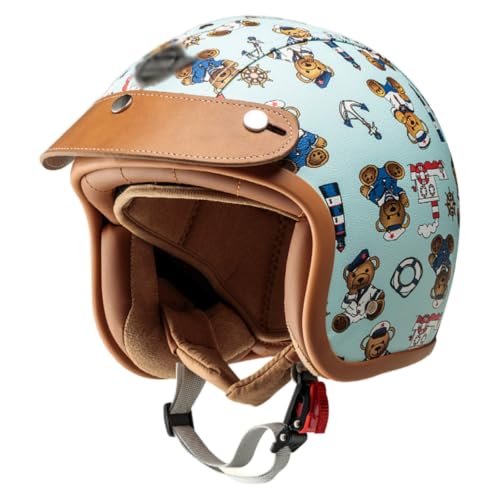 Casque moto enfant 46-50cm protecteur anti-vent visière cuir