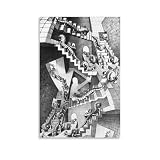 M.C. Escher House of Stairs Placard Canvas Art Poster And Wall Art Picture Print Modern Family Bedroom Decor Posters 08x12inch(20x30cm)