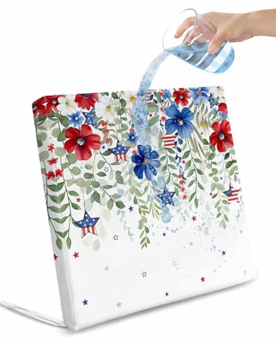 2 Pack 4th of July Waterproof Cushion Covers with Ties, Outdoor Patio Chaise Lounge Chair Seat Cushion Slip Covers Replacement(Only Cover) Blue Red Spring Floral Independence Day 22