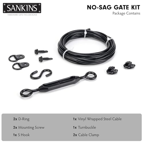 Image of Anti-Sag Gate Kits for Wooden Fence, Black Anti-Sagging Gate Support Cable Kit Hardware, Gate Sag Frame Kit Hardware for Wooden Fence, Wood Gate Door Repair Kit for Outdoor, 2 Pack