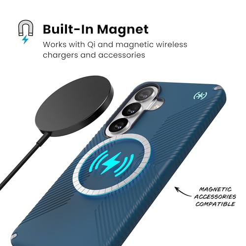 Image of Speck Samsung Galaxy S26 Presidio2 Grip + Magnet Case - Deep Sea /Silver Metallic /Spell Blue