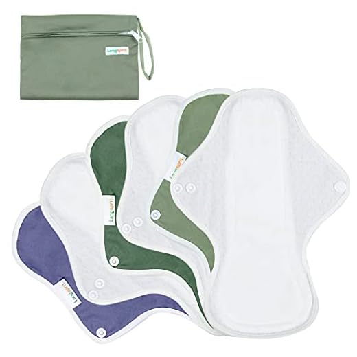 Langsprit Reusable Sanitary Pads for Women, Feminine Pads for Women Regular Absorbency Cotton Washable Cloth Menstrual Pads 6pcs Set with Mini Wet Bag Leakfree and Periods (Medium)