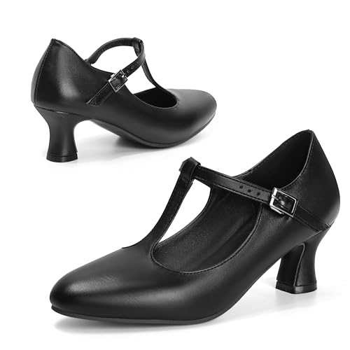 Women 1920s Shoes T-Strap Dance Pumps for Latin Salsa Ballroom Character Shoe Folklorico Flamenco Tango Swing3