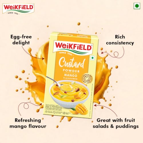 Image of Weikfield Custard Powder | Mango Flavour | Makes Smooth & Creamy Custard | Contains Quality Ingredients | Best For Fruit Salads & Puddings | 100% Vegetarian | 75g Carton (Pack of 2)