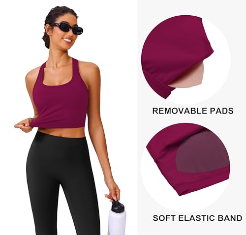 Image of PINSPARK Sports Bra Longline Racerback Tank Tops for Women Padded Workout Yoga Top