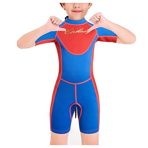 CtriLady Shorty Wetsuit for Kids 1.5mm Neoprene Diving Suit One Piece Short Sleeves Swimsuit with Back Zipper for Swimming Surfing Snorkeling Diving (Blue, Small)