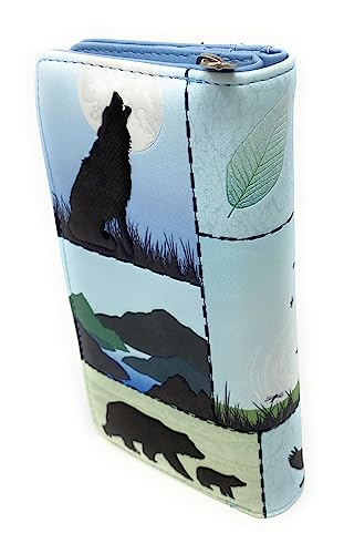 Shag Wear Wild Life Moose Polar Bear Wolf Canadian Geese Large Animal Wallet for Women and Teen Girls Vegan Faux Leather 7" Blue3