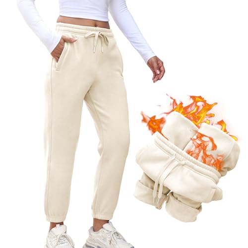 Ainangua Fleece Lined Sweatpants Women High Waisted Baggy Pants Warm Athletic Cargo Joggers with Pockets