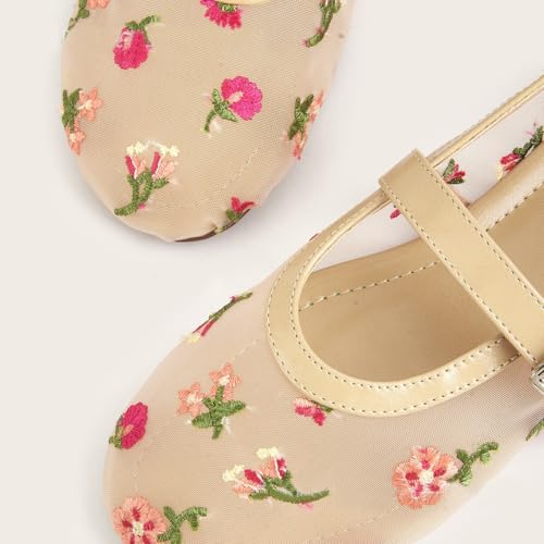 Women's Embroidered Mesh Ballerinas Shoes Round Toe Ballet Flats with Buckle Strap Summer Fashion Flat2