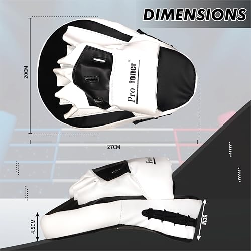 Image of Pro-Toner Boxing Focus Pads, Curved Maya Hide Leather, Hook and Jab Target Hand Pads, Black and White (Black)