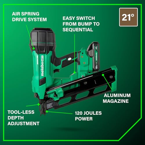 Image of Metabo HPT 18V MultiVolt Cordless 21 Framing Nailer Kit, 3-1 /2 inch Plastic Strip Framing Cordless Nailer, Power Tool with 4.0Ah Lithium Ion Battery, Drives 2 inch to 3-1 /2 inch Nails, NR1890DRA