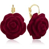 Gdpaddy Velvet Acrylic Rose Flower Lightweight Dangle Drop Earrings Vintage Camellia Floral Leverback Earrings for Women
