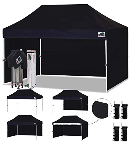 Image of Eurmax USA 10x15 Pop Up Canopy Tent,Commercial Tent with Patented No-Tip Rolling Bag,4 Zippered Removable Walls,UV & Water Resistant Canopy Top,Heavy Duty Outdoor Gazebo,Instant Shelter(Black)