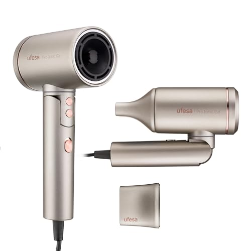 Ufesa Pro Ionic Go – Asciugacapelli Professionale con Motore Digitale 105.000 rpm, Tecnologia Dual Heat Protect, Ultra Silenzioso, Generatore di Ioni e Bocchetta Magnetica, 3 Velocità e 3 Temperature